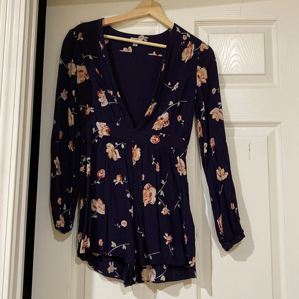 Purple floral urban outfitters long sleeve romper/play suit